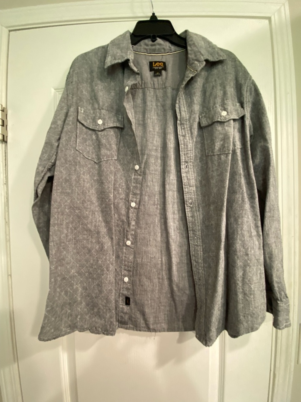 Lee Men's Light Gray Denim Snap-Front Shirt